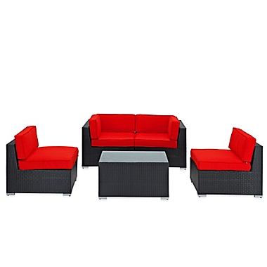 Modway Camfora 5-Piece Wicker Patio Conversation Set in Red. View a larger version of this product image.