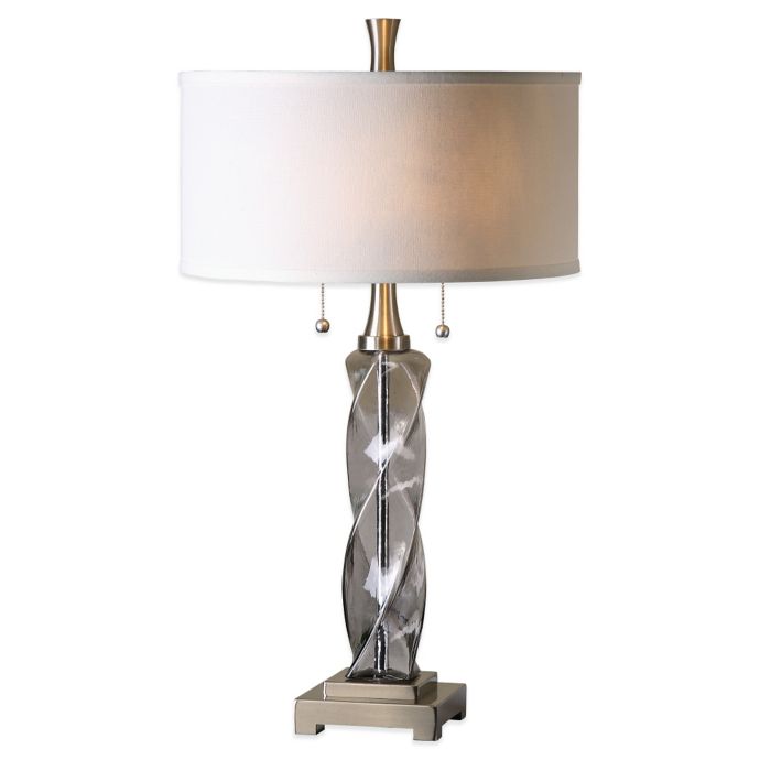 Uttermost Spirano Glass Table Lamp in Grey with Linen Shade Bed Bath