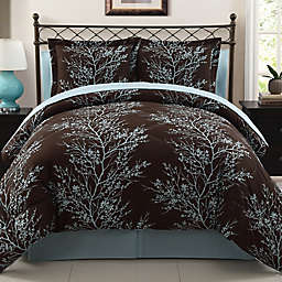 Leaf 8-Piece Reversible Queen Comforter Set in Blue/Chocolate