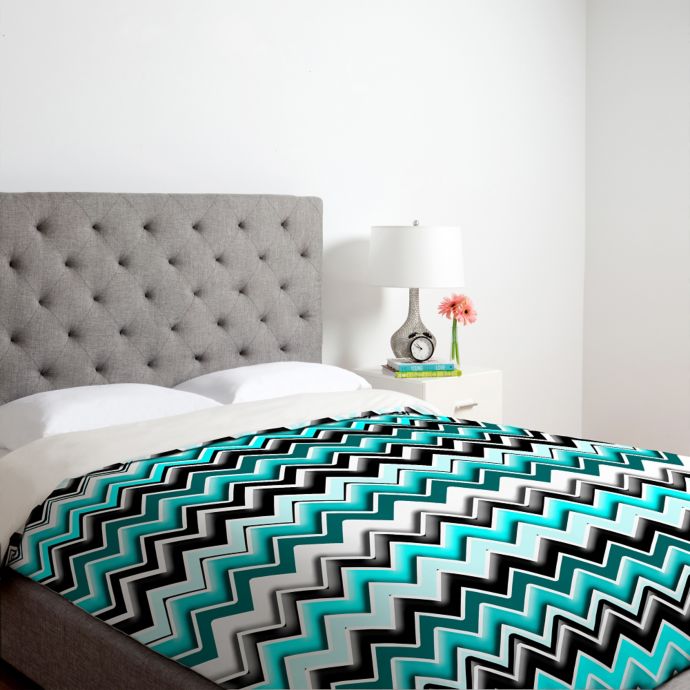 Deny Designs Madart Inc Turquoise Black White Chevron Duvet Cover