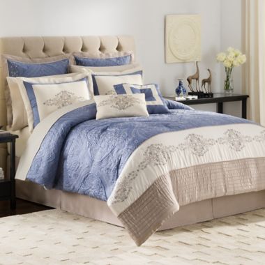 Vendome 12-piece Complete Comforter Set In Ivory Blue 