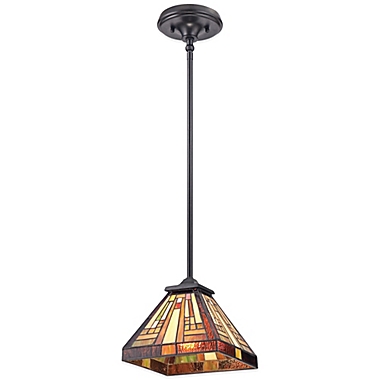 Quoizel&reg; Stephen 1-Light Ceiling-Mount Mini Pendant in Vintage Bronze with Tiffany Shade. View a larger version of this product image.