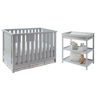 grey crib and changing table set