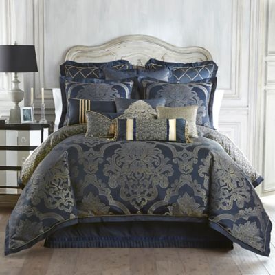 Linens Vaughn Reversible Comforter Set, Navy Blue And Gold Bedding Sets