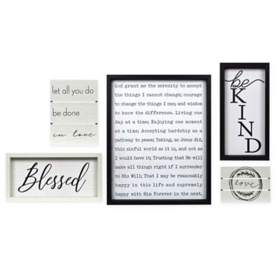 Prinz 5-Piece Typography Gallery Plaque Wall Art Set in Black and White
