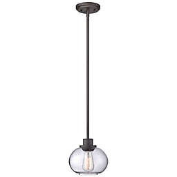 Quoizel® 1-Light Trilogy Mini Pendant in Bronze with Seedy Glass Shade