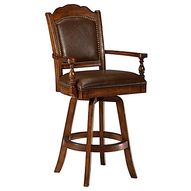 Hillsdale Furniture Nassau Game Swivel Leather Back Bar Stool in Brown. View a larger version of this product image.