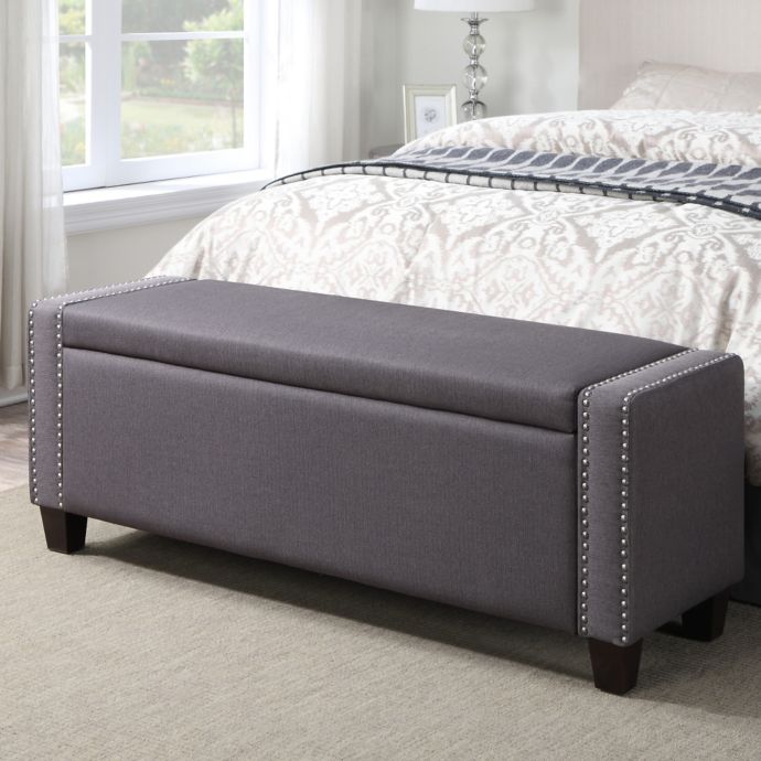 Pulaski Jackson Upholstered Bed Storage Bench in Dark Grey | Bed Bath