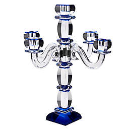 5-Branch Crystal and Sterling Silver Candelabra in Blue