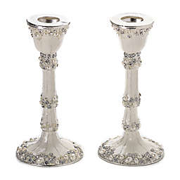 Alba White Jeweled Enamel Candlesticks (Set of 2)