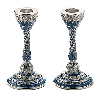 Capri Blue Jeweled Enamel Candlesticks (Set of 2). View a larger version of this product image.