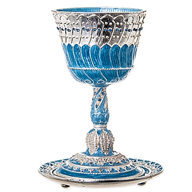 Capri Blue Jeweled Enamel Kiddush Cup and Tray. View a larger version of this product image.