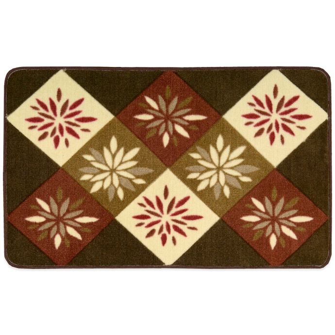 Nourison 30Inch x 20Inch Square Floral Print Kitchen Rug in Brown