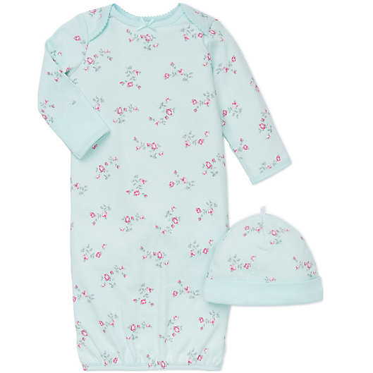 Alternate image 1 for Little Me® 2-Piece Floral Gown and Hat Set in Aqua/Pink