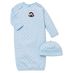 Little Me® 2-Piece Monkey Star Long-Sleeve Gown and Hat Set in Blue