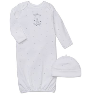 Little Me&reg; 2-Piece &quot;Welcome to the World&quot; Long-Sleeve Gown and Hat Set in White