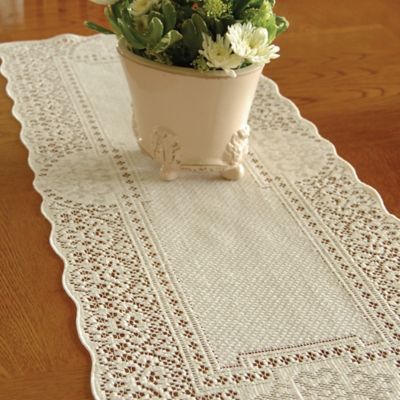 Heritage Lace WHITE DOGWOOD 14"x53" Table Runner Made in USA! 
