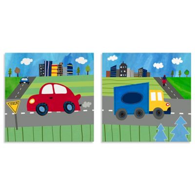 Oopsy Daisy Too Blue Truck and Red Car 2-Piece Canvas Wall Art