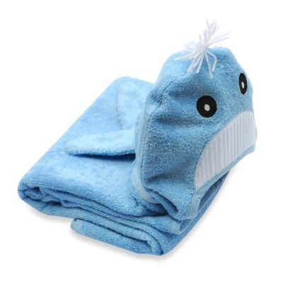 Little Ashkim Size 0-24M Whale Hooded Turkish Towel in Blue
