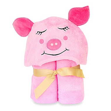 Little Ashkim Size 2T-5T Piggy Hooded Kid&#39;s Turkish Towel in Pink. View a larger version of this product image.