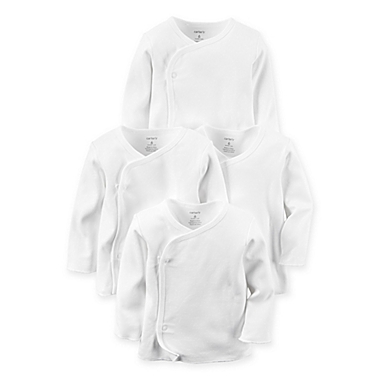 carter&#39;s&reg; Preemie 4-Pack Long-Sleeve Side-Snap T-Shirts in White. View a larger version of this product image.