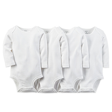 carter&#39;s&reg; Size 6M 4-Pack Cotton Long Sleeve Bodysuits in White. View a larger version of this product image.