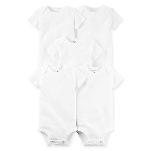 Alternate image 1 for carter's® 5-Pack Cotton Short Sleeve Bodysuits in White