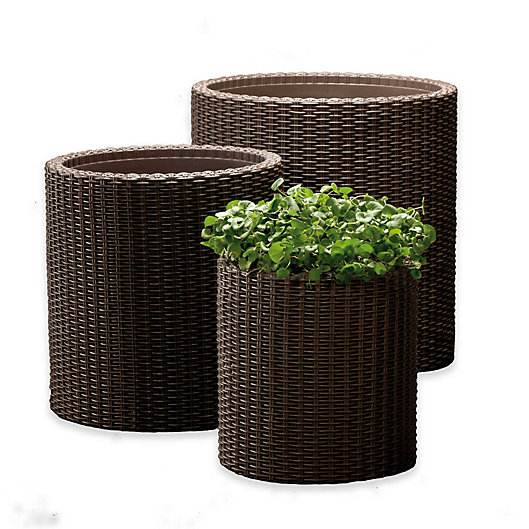 Alternate image 1 for Keter® Round 3-Piece Indoor/Outdoor Planter Set in Brown