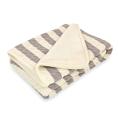 Just Born&reg; Awning Stripe Cable Knit Blanket in Grey/White. View a larger version of this product image.