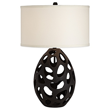 Pacific Coast&reg; Lighting Luna Table Lamp in Black with Linen Shade. View a larger version of this product image.