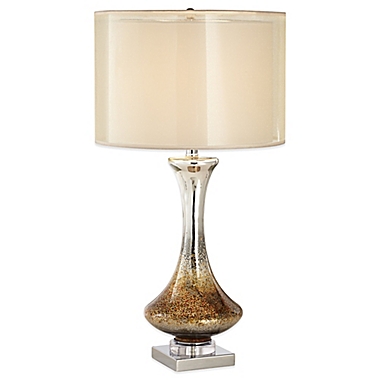 Pacific Coast&reg; Lighting Amber Table Lamp in White with Linen/Organza Shade. View a larger version of this product image.
