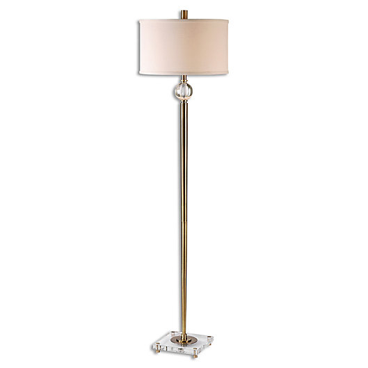 Alternate image 1 for Uttermost Mesita Floor Lamp in Brushed Brass with Off-White Linen Shade