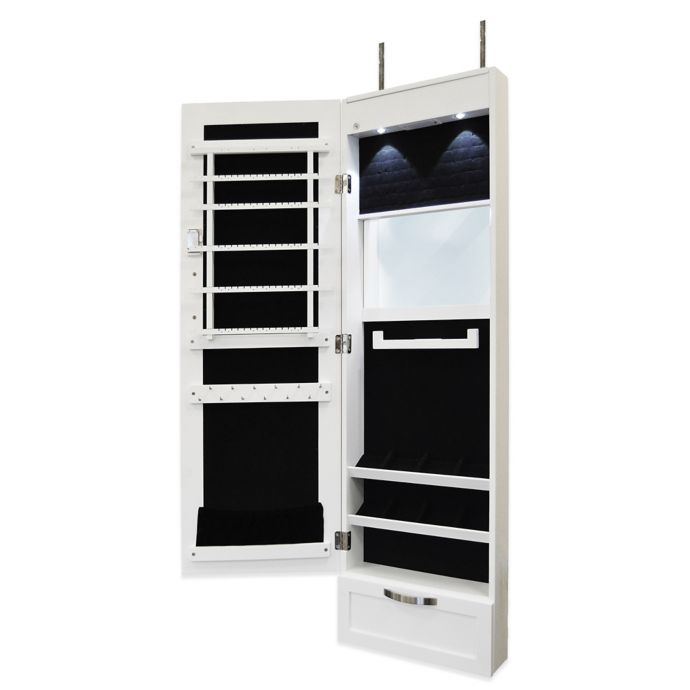 New View Over-the-Door Mirrored Jewelry Cabinet in White ...