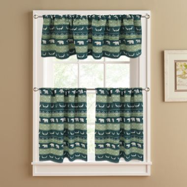 Bear Trail Lined Window Curtain Tier Pair in Green. View a larger version of this product image.