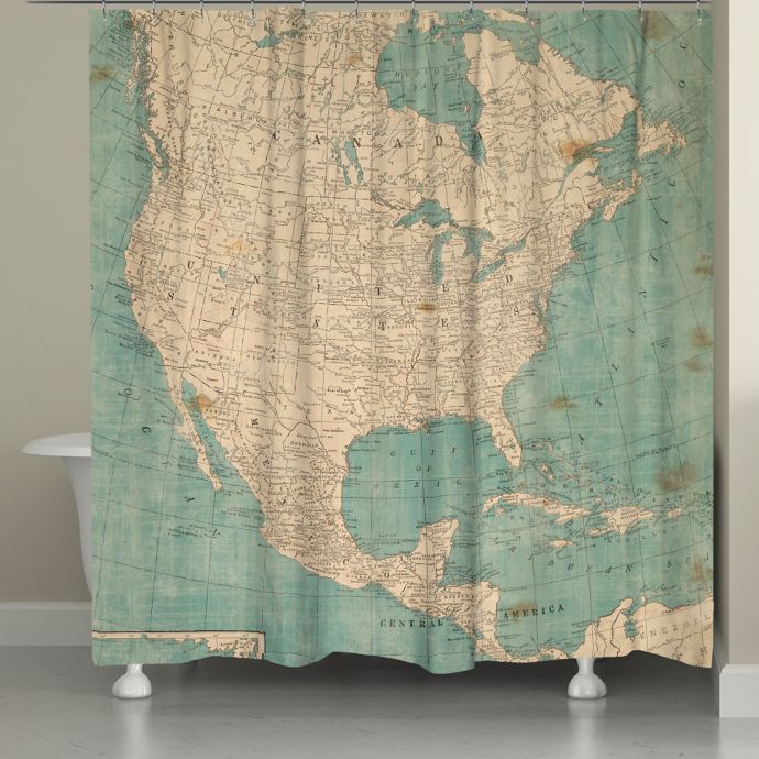 Laural Home® North America Map Shower Curtain in Beige ...