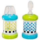 Alternate image 0 for Sassy&reg; 2-Pack 4 oz. Baby Food Nurser Bottles in Green/Blue