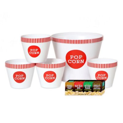 Wabash Valley Farms Popcorn Seasonings and Classic Striped Serving Bucket Set in White/Red