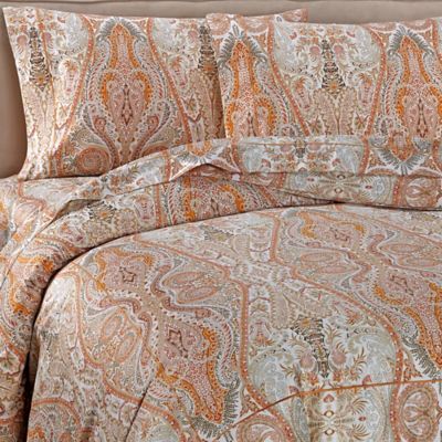 Bellino Fine Linens Paisley Cotton Duvet Cover In Orange Bed