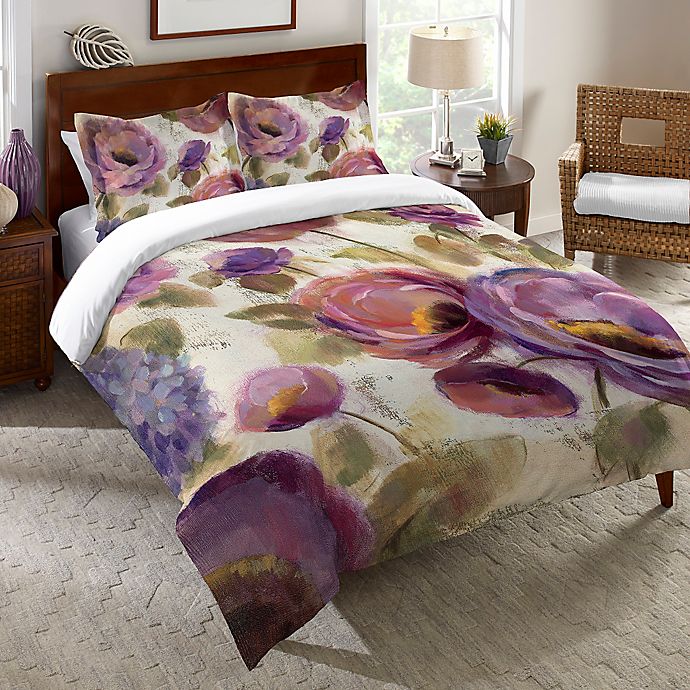 Laural Home Blue Purple Flower Song Duvet Cover In Purple Bed