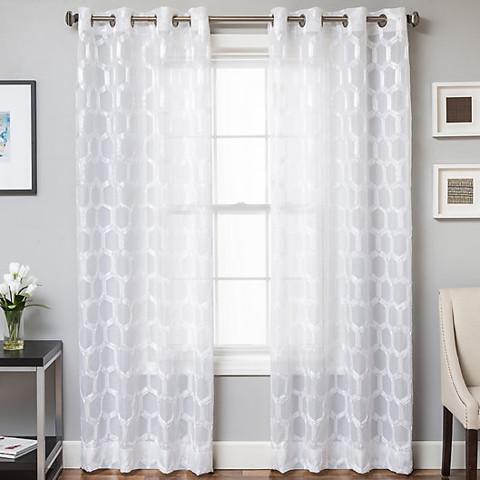 Alternate image 1 for Rochelle Grommet Top 96-Inch Window Curtain Panel in White (Single)