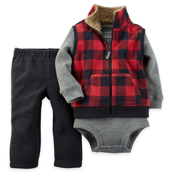 Carter's® 3Piece Fleece Vest, Bodysuit, and Pant Set in Red/Black