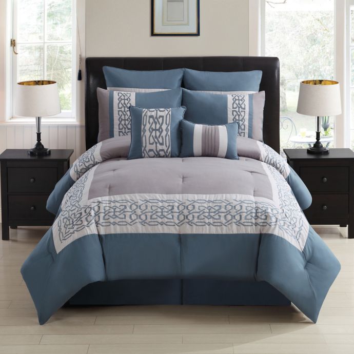 Dorsey 8 Piece Comforter Set In Grey Blue Bed Bath Beyond