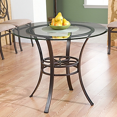 Southern Enterprises Paisley Dining Table with Round Glass Top in Dark Brown. View a larger version of this product image.