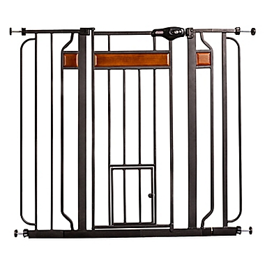 Carlson Design Paw Pressure-Mount Extra-Tall Pet-Door Pet Gate in Black with Wood Trim. View a larger version of this product image.