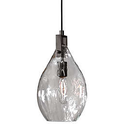 Uttermost Campester Mini Pendant Lamp in Matte Black with Watered Glass Shade