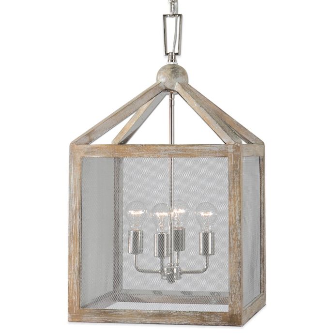 Uttermost Nashua 4Light Wooden Lantern Pendant with Polished Nickel