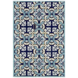Trans-Ocean Ravella Floral Tile 5-Foot x 7-Foot Indoor/Outdoor Rug in Blue