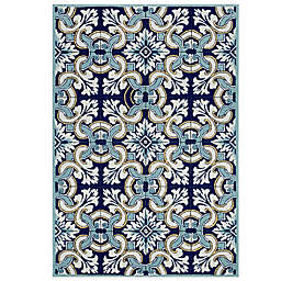Trans-Ocean Ravella Floral Tile 8-Foot 3-Inch x 11-Foot 6-Inch Indoor/Outdoor Rug in Blue