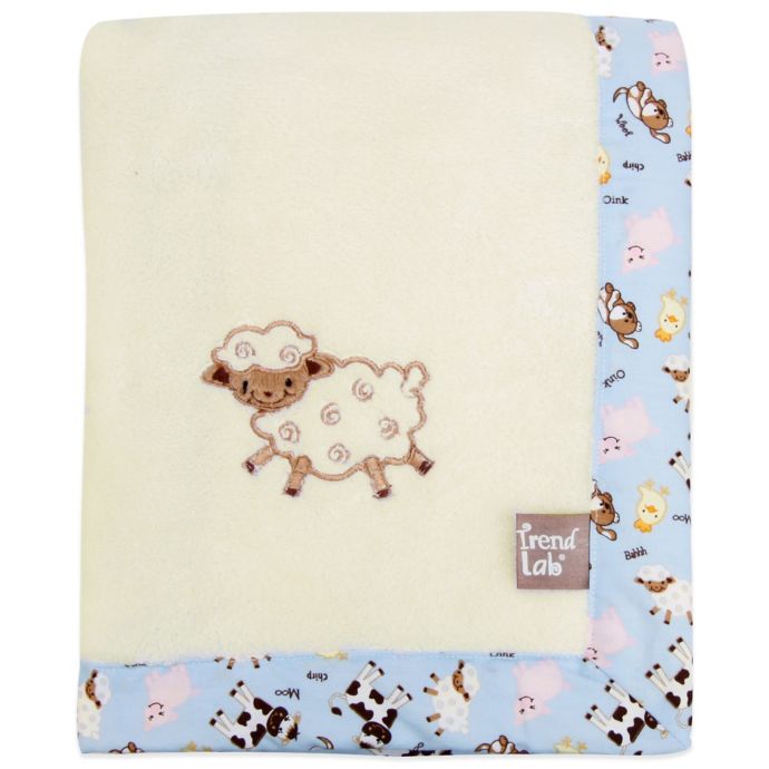 Trend Lab Baby Barnyard Coral Fleece Receiving Blanket In Cream