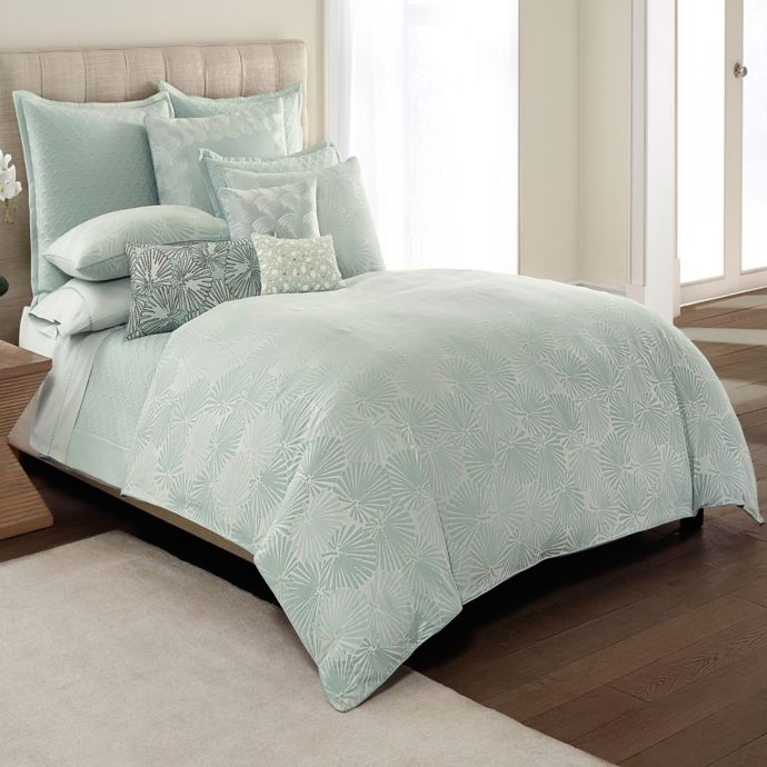 Catherine Malandrino Jade Reversible Duvet Cover In Seafoam Bed